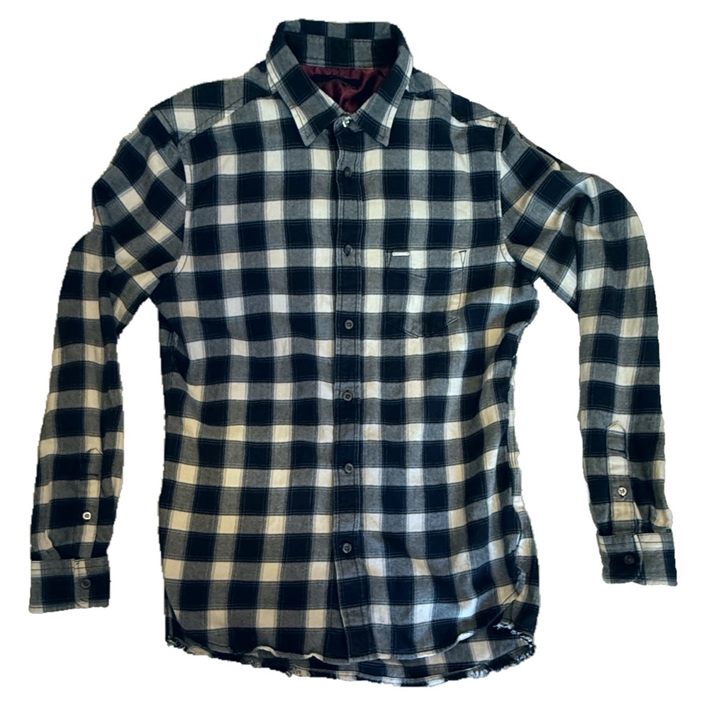 Diesel Distressed black and white checkered plaid shirt